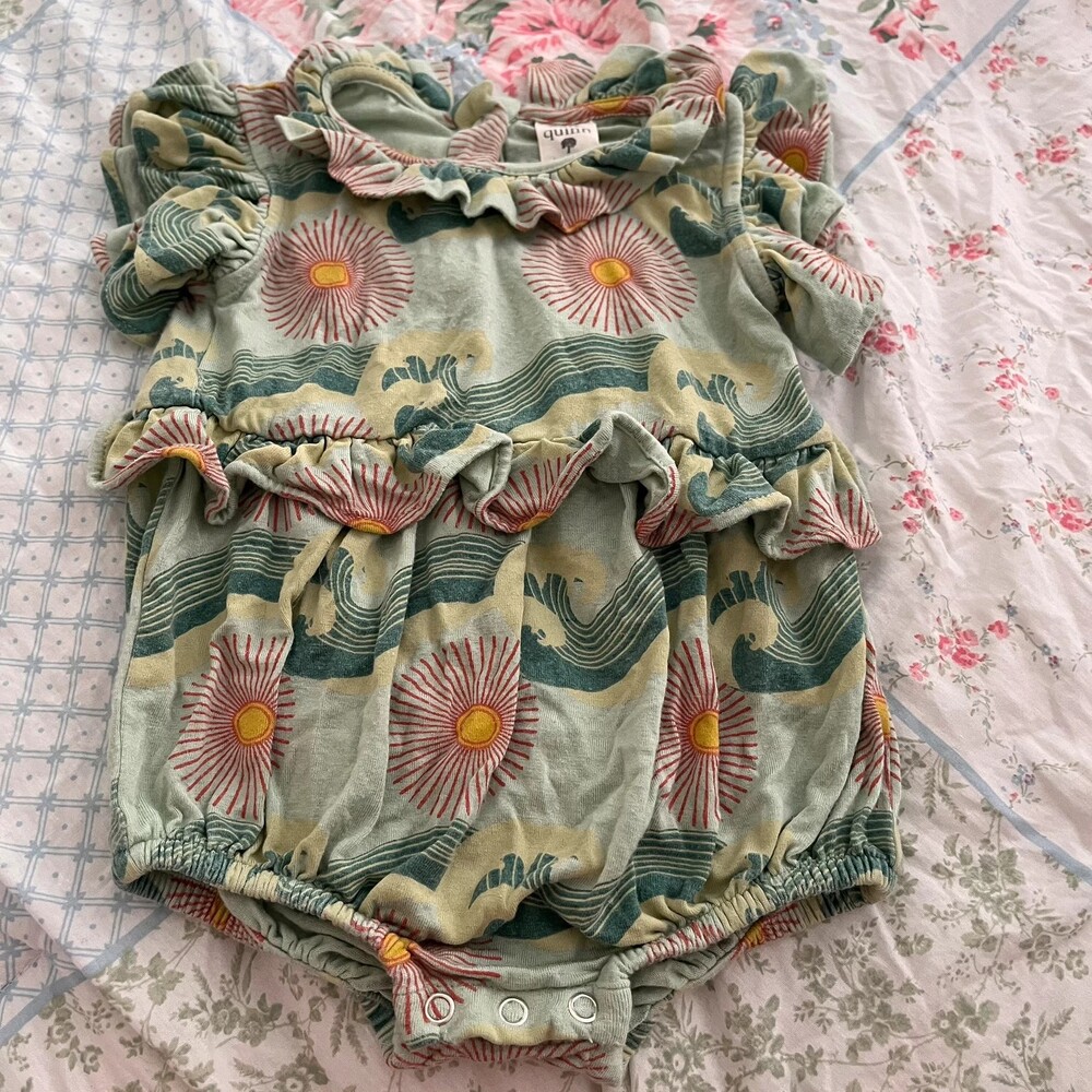 Kate Quinn Baby Ruffle Bubble Romper Sun Waves Surf Print 3-6 Months